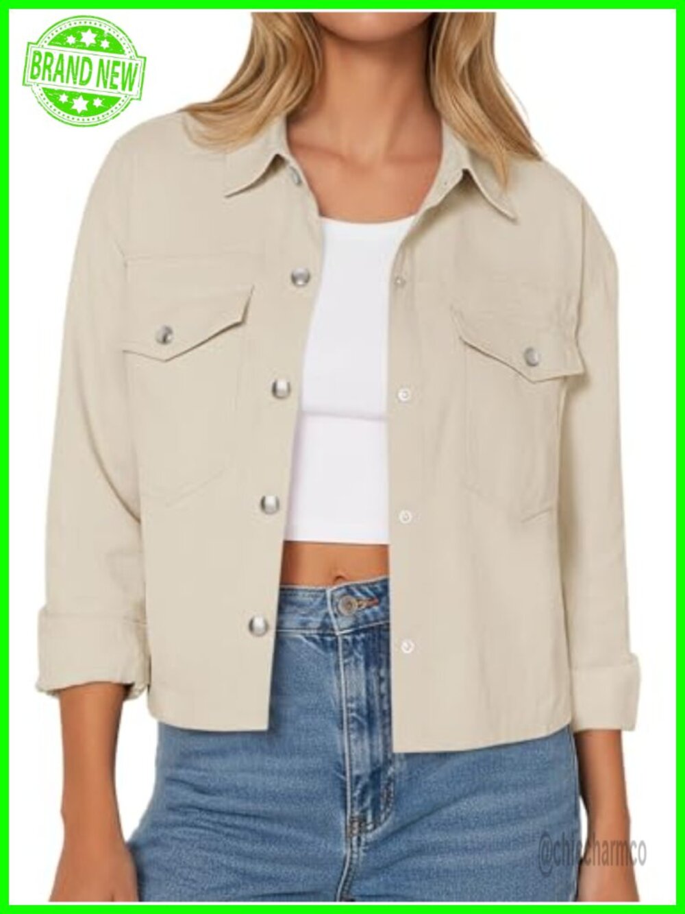 Womens Cropped Button Down Jacket Lightweight Shacket with Pockets